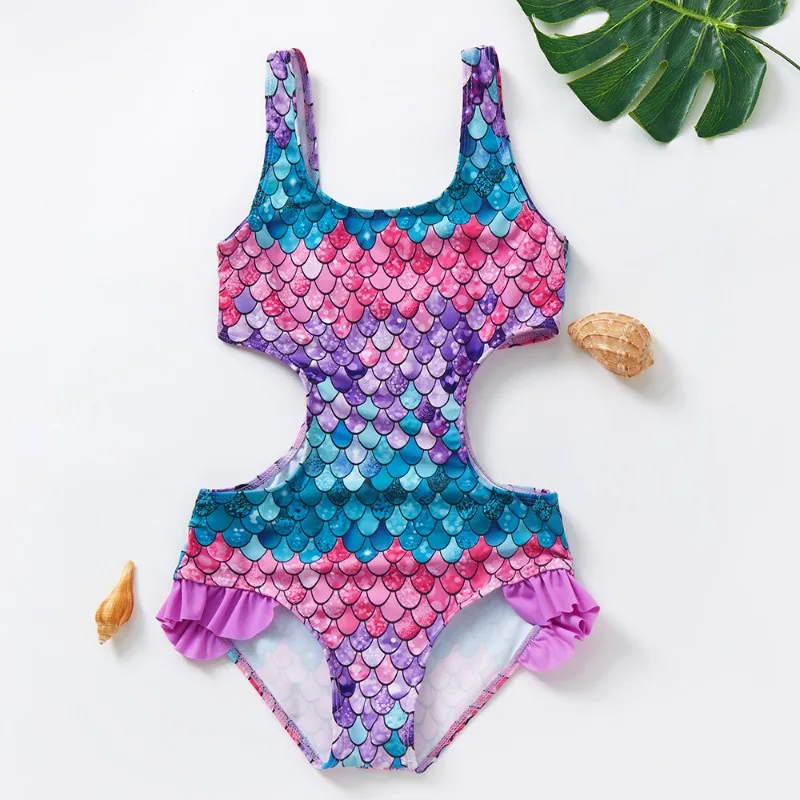 Summer 3-12 Years Old Children's Swimsuit Gradient Fish Scale Girls Swimsuit Integrated Children's