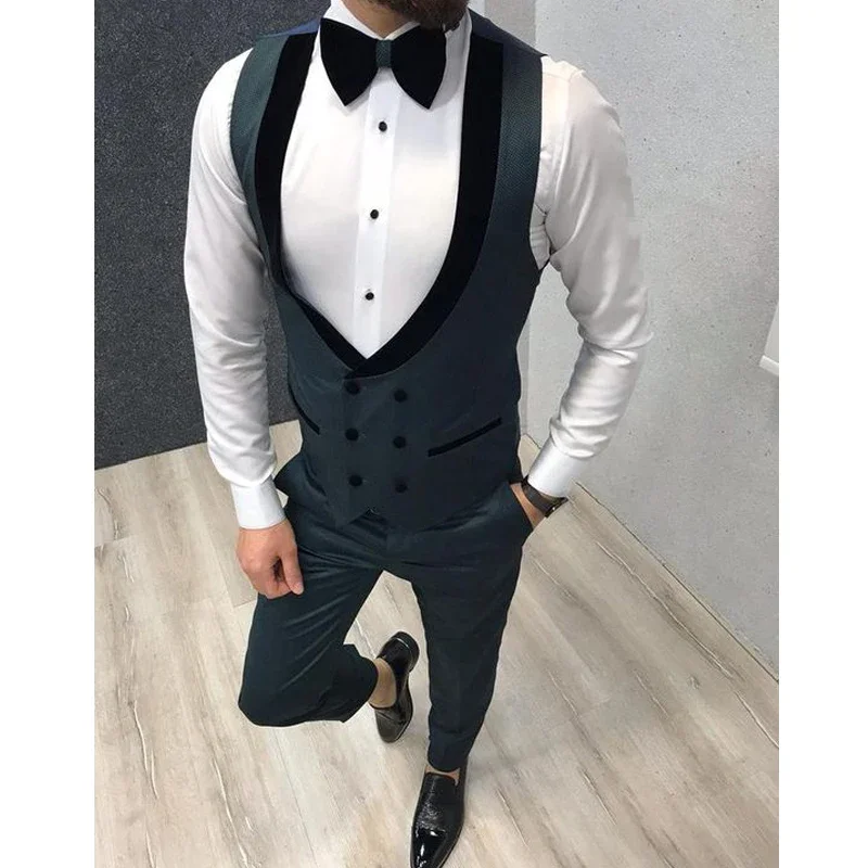 Double Breasted Men Vest for Groomsmen Single One Piece Casual Male Waistcoat Custom Gentleman Fashion Coat 3