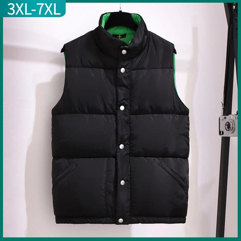 

New 2022 Autumn Winter Plus Size Wadded Jacket For Women Large Size Loose Sleeveless Black Button Vest Coat 3XL 4XL 5XL 6XL 7XL