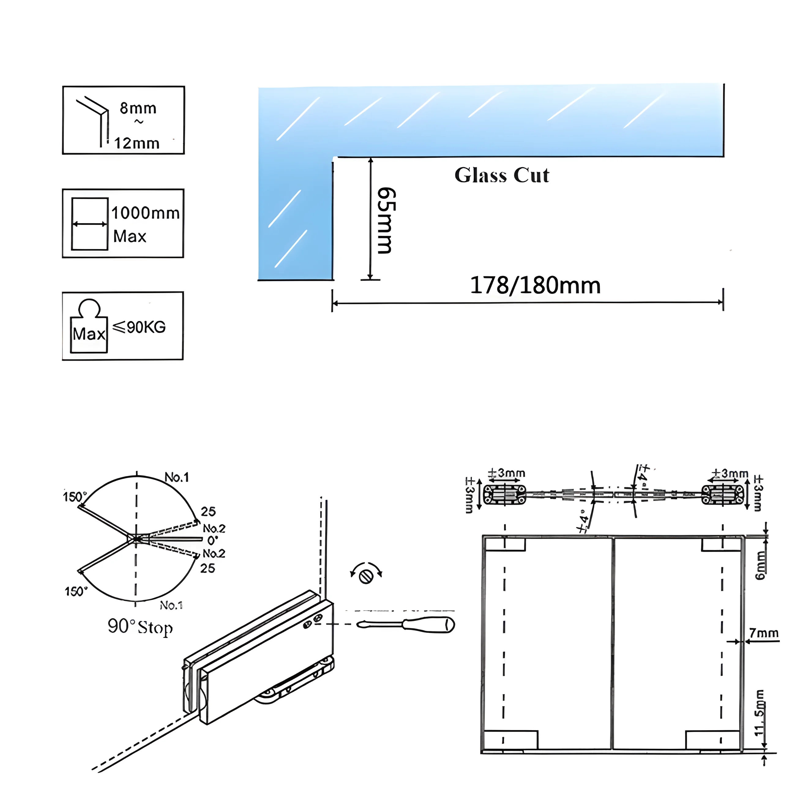 1Set Non-digging Floor Spring Pivot Door Closer Upper Patch Fitting Kit For Single Glass Door Rose Gold Matte Black