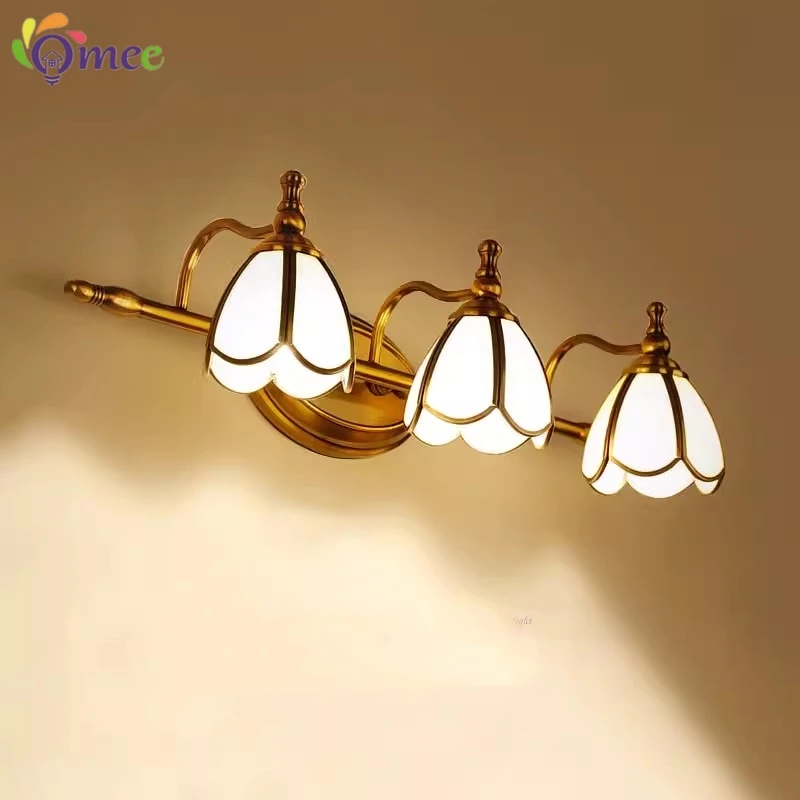 Nordic LED Bathroom Mirror Light Fixture Pull Chain Switch Home Lighting Copper Glass Nodern Wall Lamp Sconce Lampara Pared
