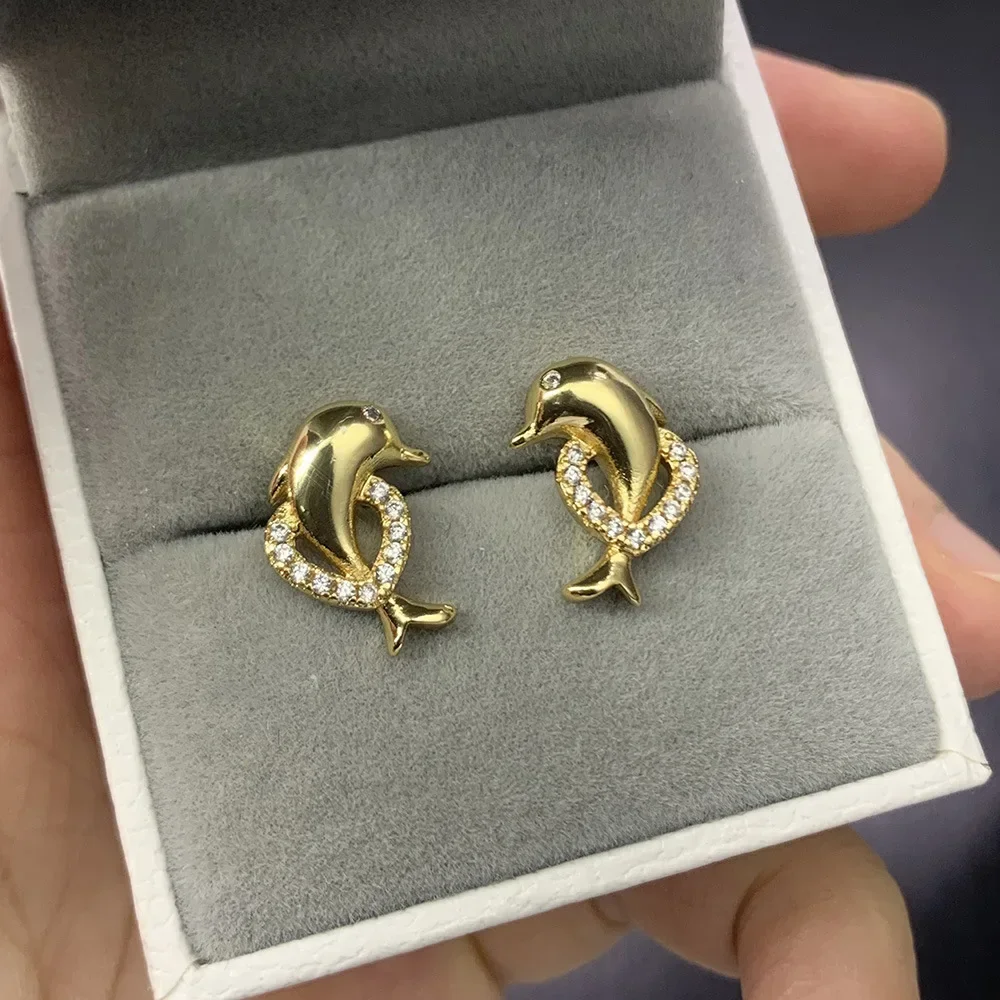2024 New Stainless Steel Perforated Women Dolphin Earrings Light Luxury Fashion Girls Y2K Trendy Piercing Ear Studs Jewelry Gift 2