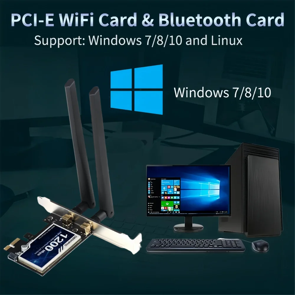 1200Mbps Wireless PCI-e Adapter 2.4G/5GHz Bluetooth 4.0 WiFi Wlan Card 802.11ac