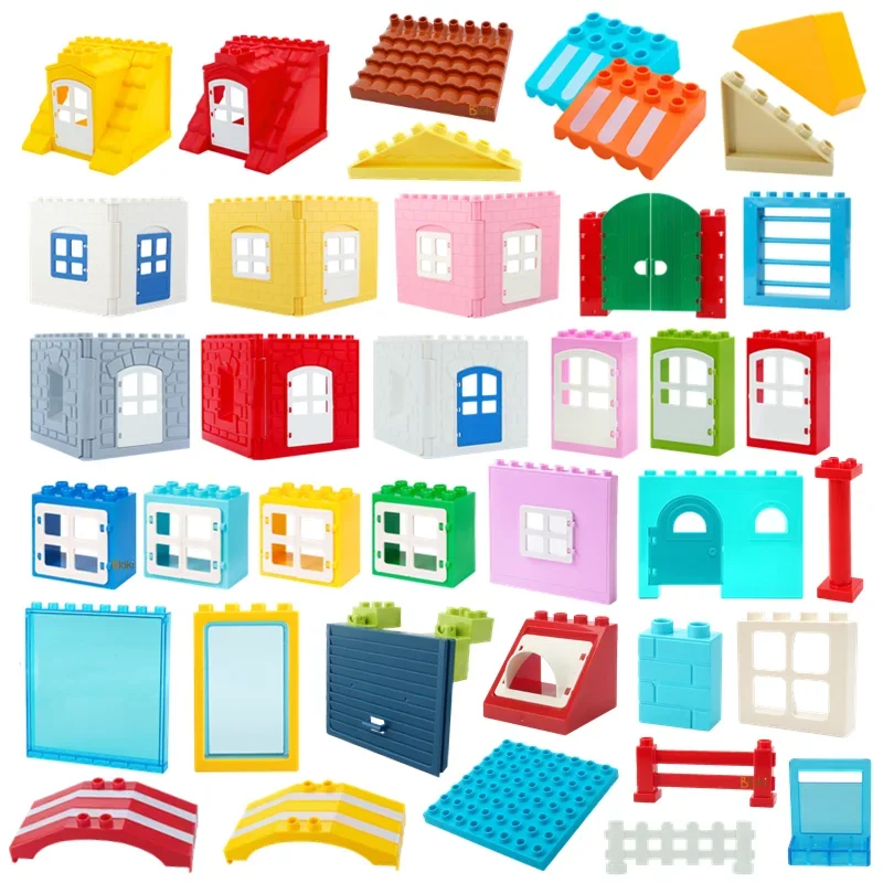 Big Building Blocks Houses Build Accessories Door Window Sets Wall Roof Compatible Large Bricks Assemble Boy Girl Kids Toy Gifts