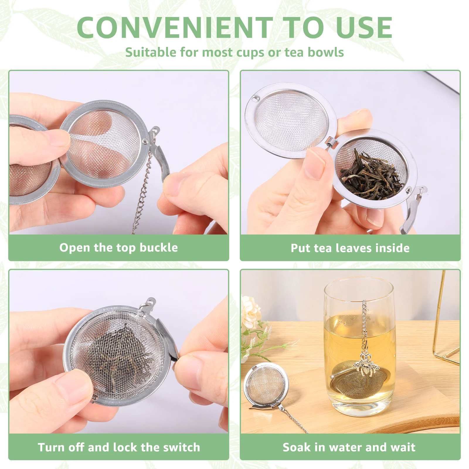 8Pcs Stainless Steel Tea Infuser Fine Mesh Tea Ball Reusable Strainer Filters for Teas, Loose Tea Infuser Strainer Filter
