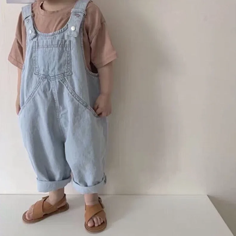 2pcs Children Overalls Cotton Thin Denim Suspenders Pants Baby Boys Denim Pants Retro Casual Children Overalls Pants Kids Outfits