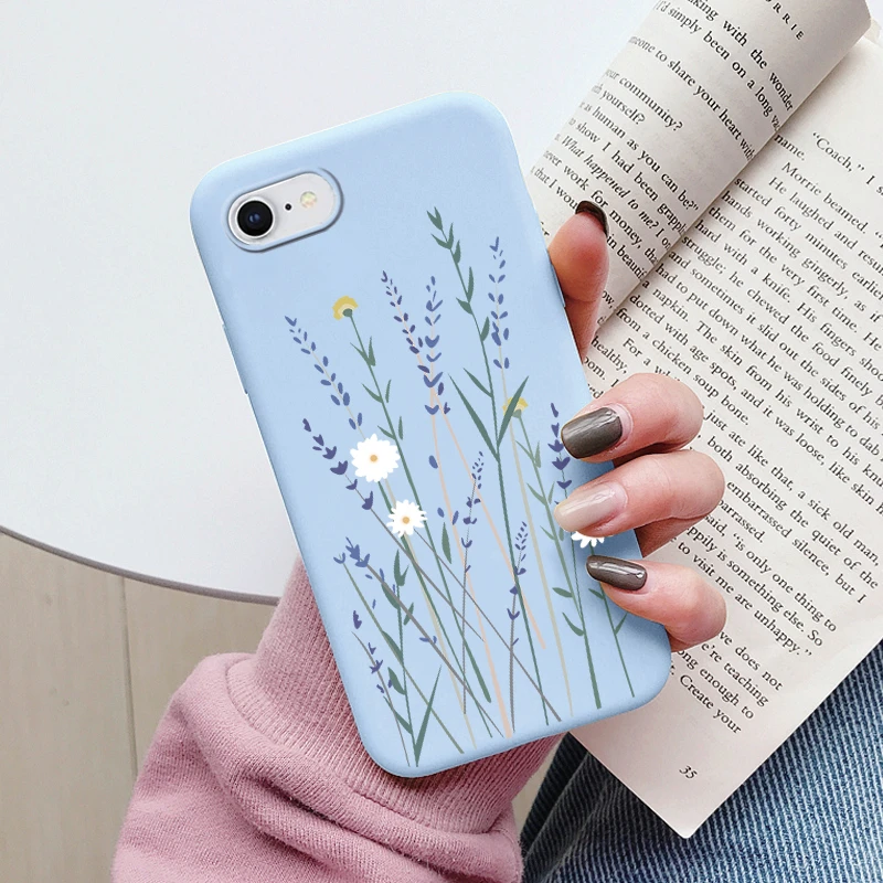 Floral Silicone Phone Case with Cute Cat & Bear Design - Soft Protective Back Cover