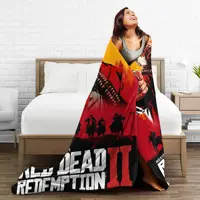 Red Dead Redemption 2 couverture chaude et douce pour étudiants, literie en peluche, motif canapé, chaise, couvre-lit en flanelle 4