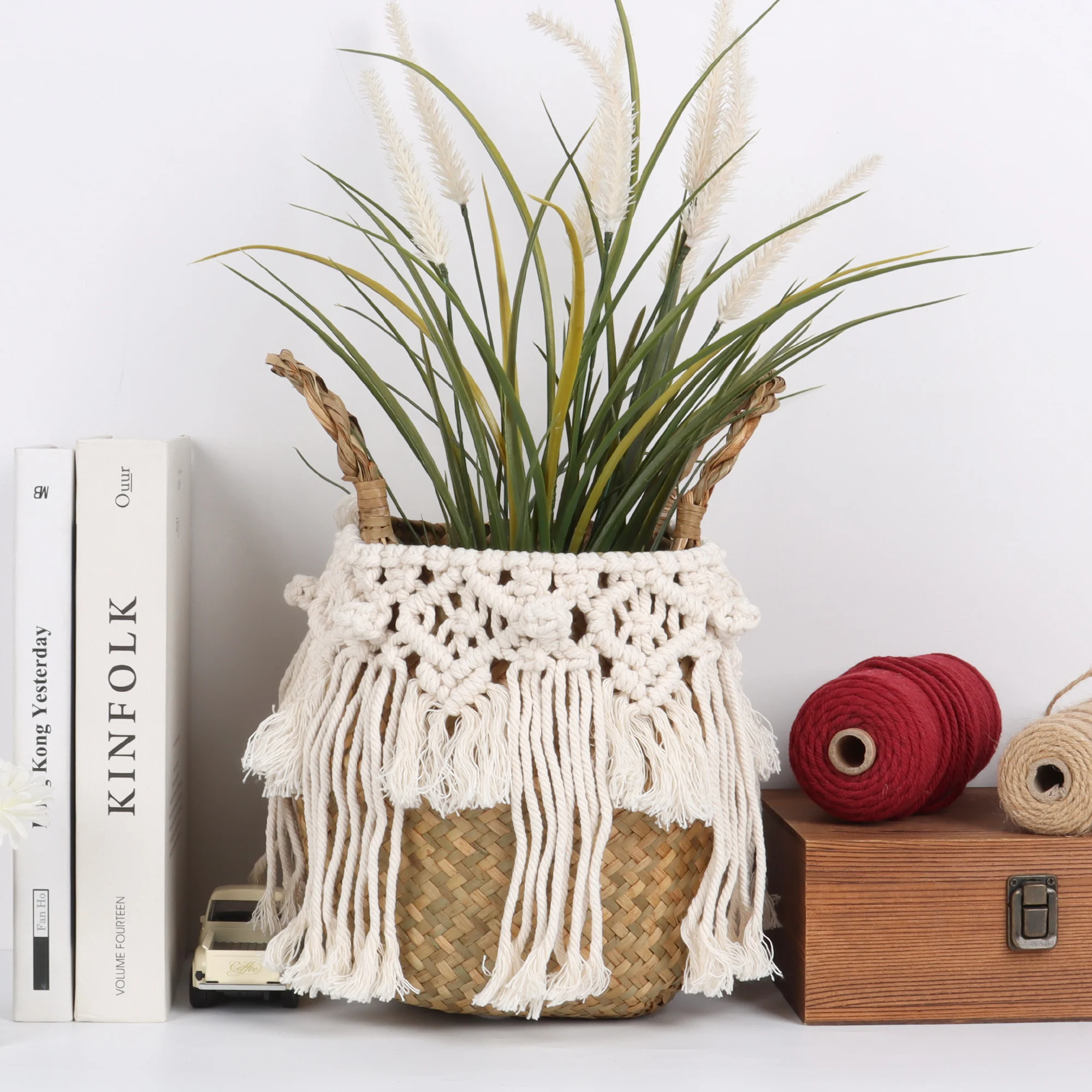 Cestas De Mimbre Decorativas Rattan Basket Bohemian Tassel Wicker Basket Garden with Macrame Tassel Home Organizer Panier Osier 5