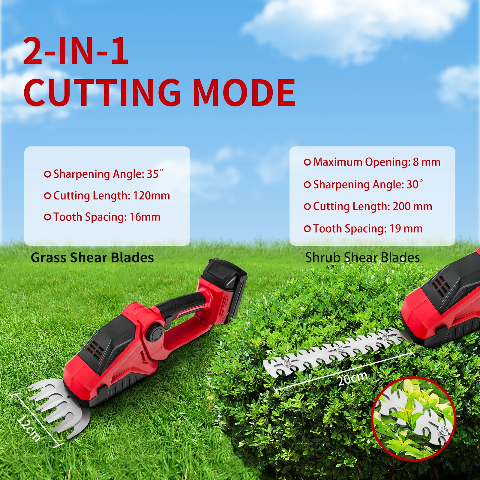 2 IN 1 Hedge Trimmer Cordless For Milwaukee 18V Battery Electric Grass Shears Handheld Shrub Trimmer Bush Trimmer (No Battery) 5