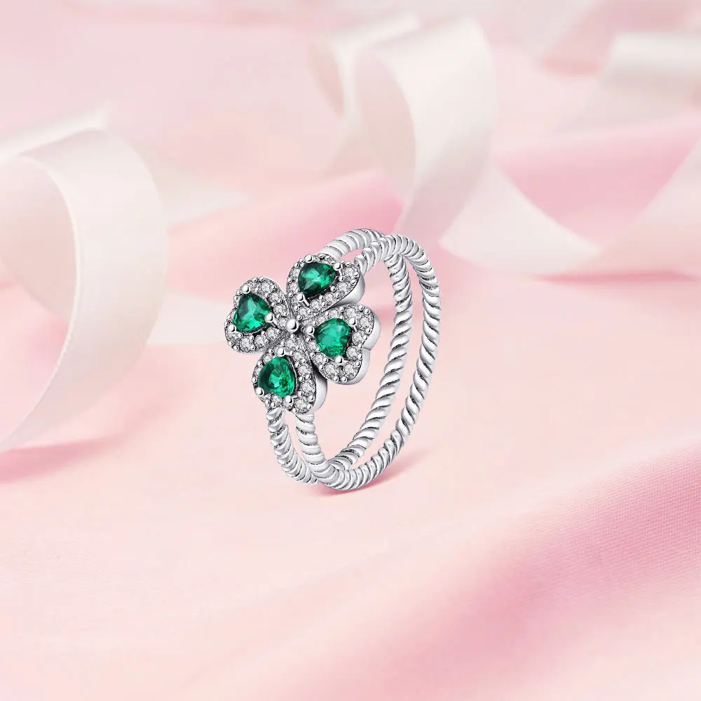 925 Sterling Silver Sparkling Hoops Ring Love Heart For Women Fashion jewelry Firefly Clover ring Party Anniversary Fine Gifts 5