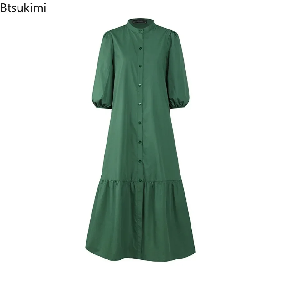 Fashion Summer Dress for Women Vintage Ruffles Hem Cardigan Long Dresses Women Elegant Casual Sundress Party Vestidos Robe Femme