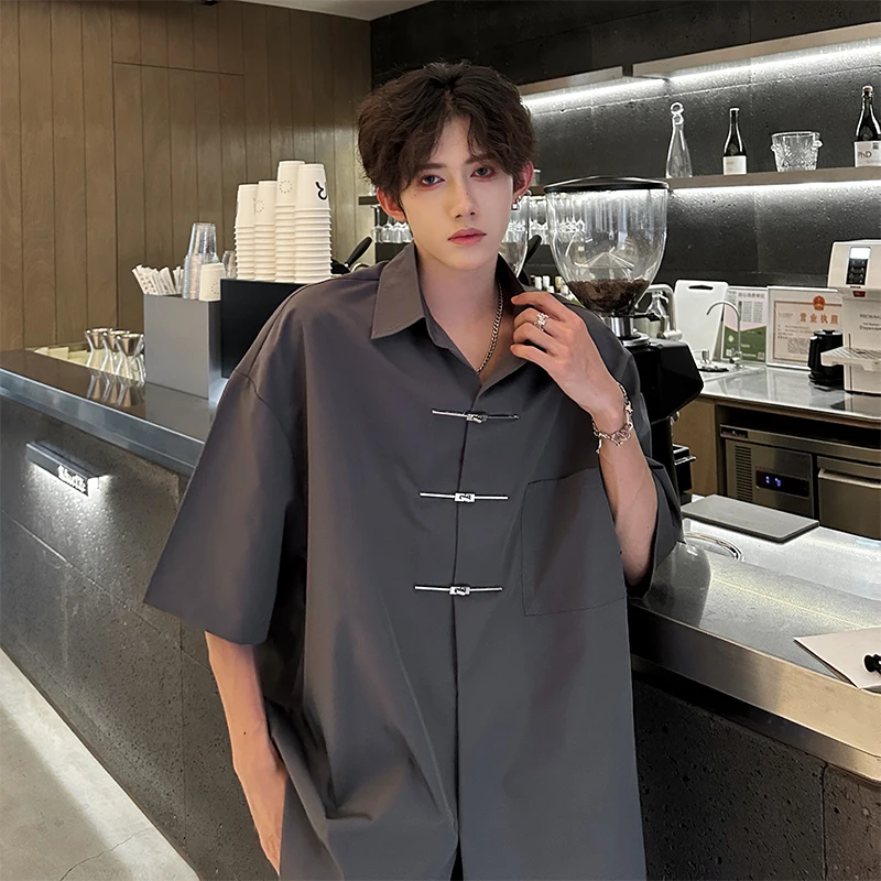 Chic Buttons Decor Shirt Men Lapel Short Sleeve Korean Style Fashion Men  Clothing Summer Personality Streetwear Casual Shirts - AliExpress 200000343