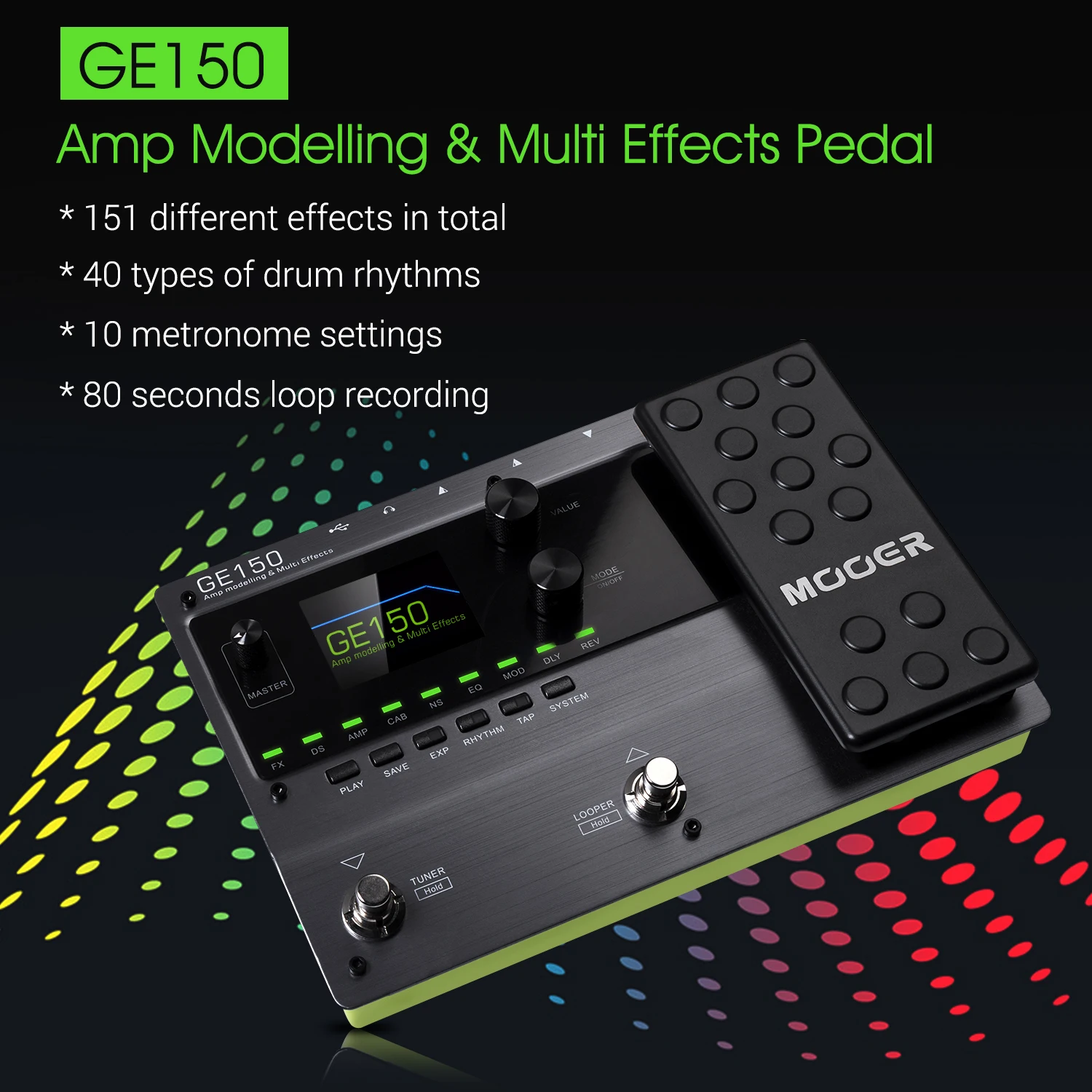 GE150-Pedal de guitarra Amp multiefectos, 55 modelos de amplificador, 80s Looper, accesorios de guitarra