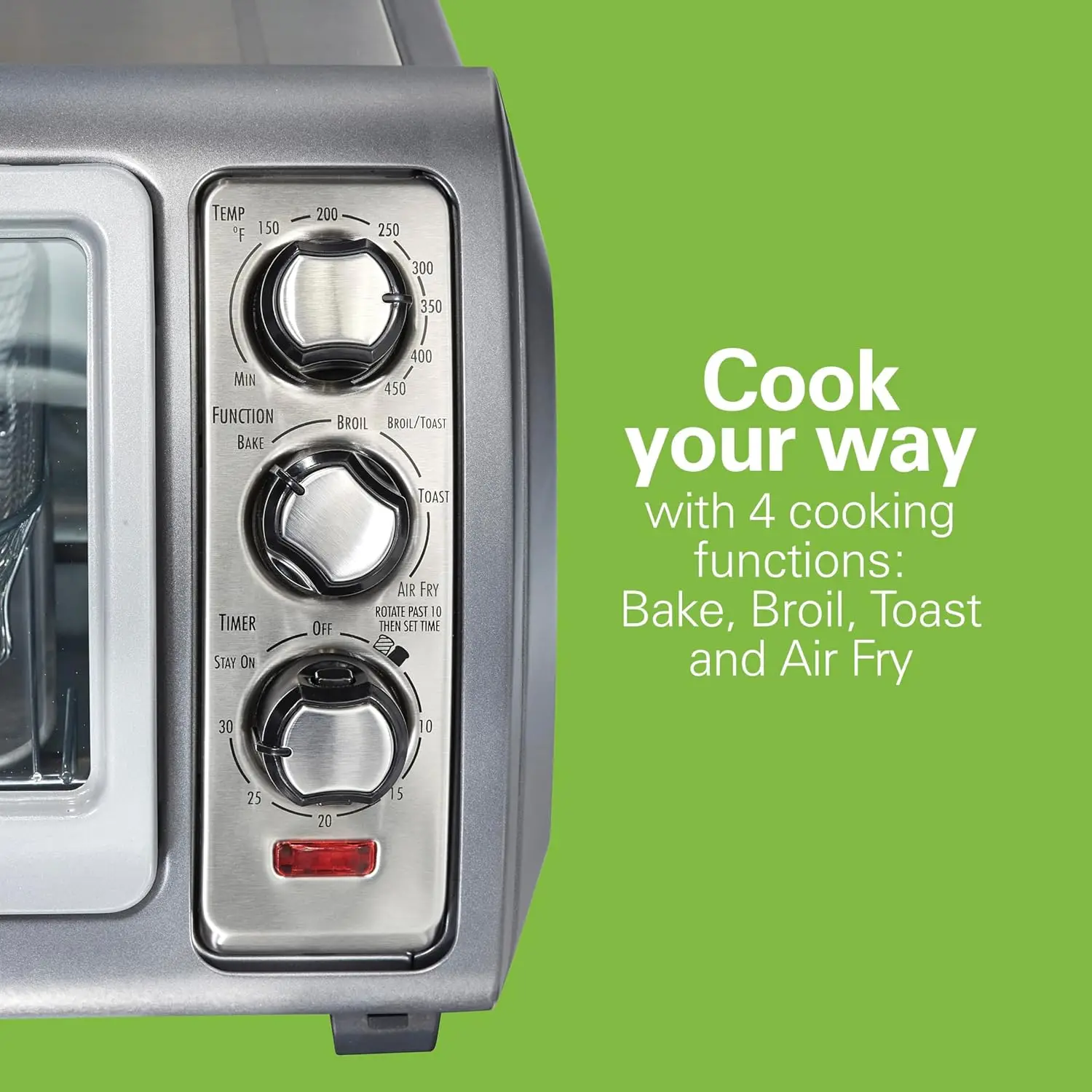 Beach Toaster Oven Air Fryer Combo with Large Capacity, Fits 6 Slices or 12” Pizza, 4 Cooking Functions for Convection, 5