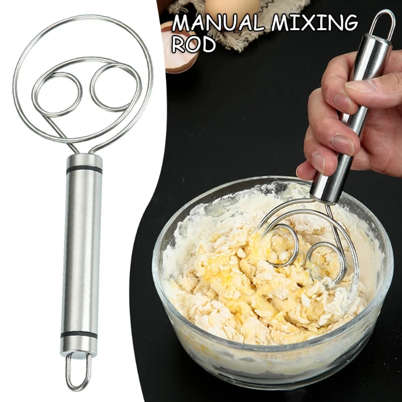 Stainless Steel Household Danish Dough Mixer Cake Pastry Dough Mixer Stick Egg Beater Kitchen Baking Blender Tools Handle 1/2PCS