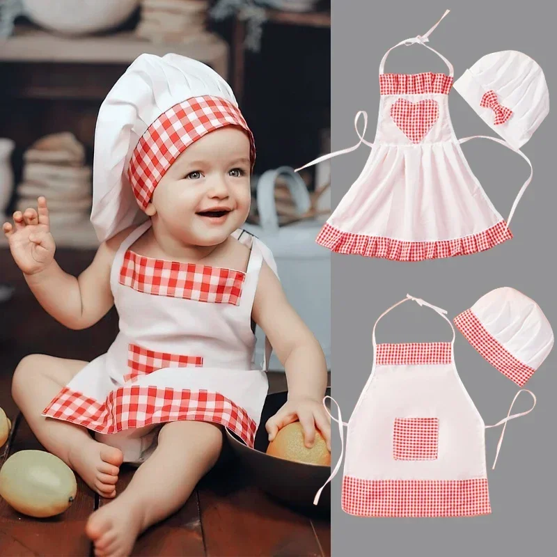 Cute Baby Chef Apron and Hat Set 2 Pcs Infant Kids Cook Costume