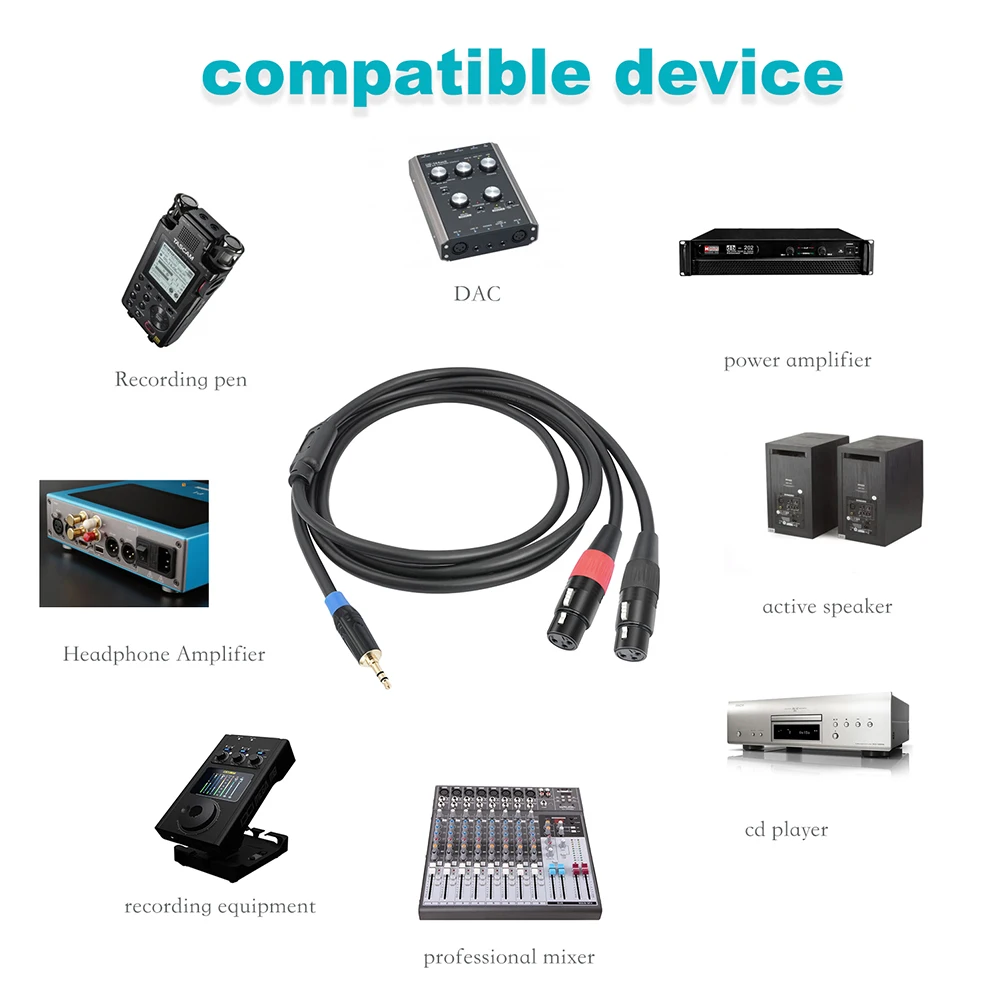 3.5mm 1/8inch Jack To 2 XLR 3Pin Cable Adapter Male To Female 3.5mm To Dual XLR Breakout Y Splitter Cable Gold-Plated Plug