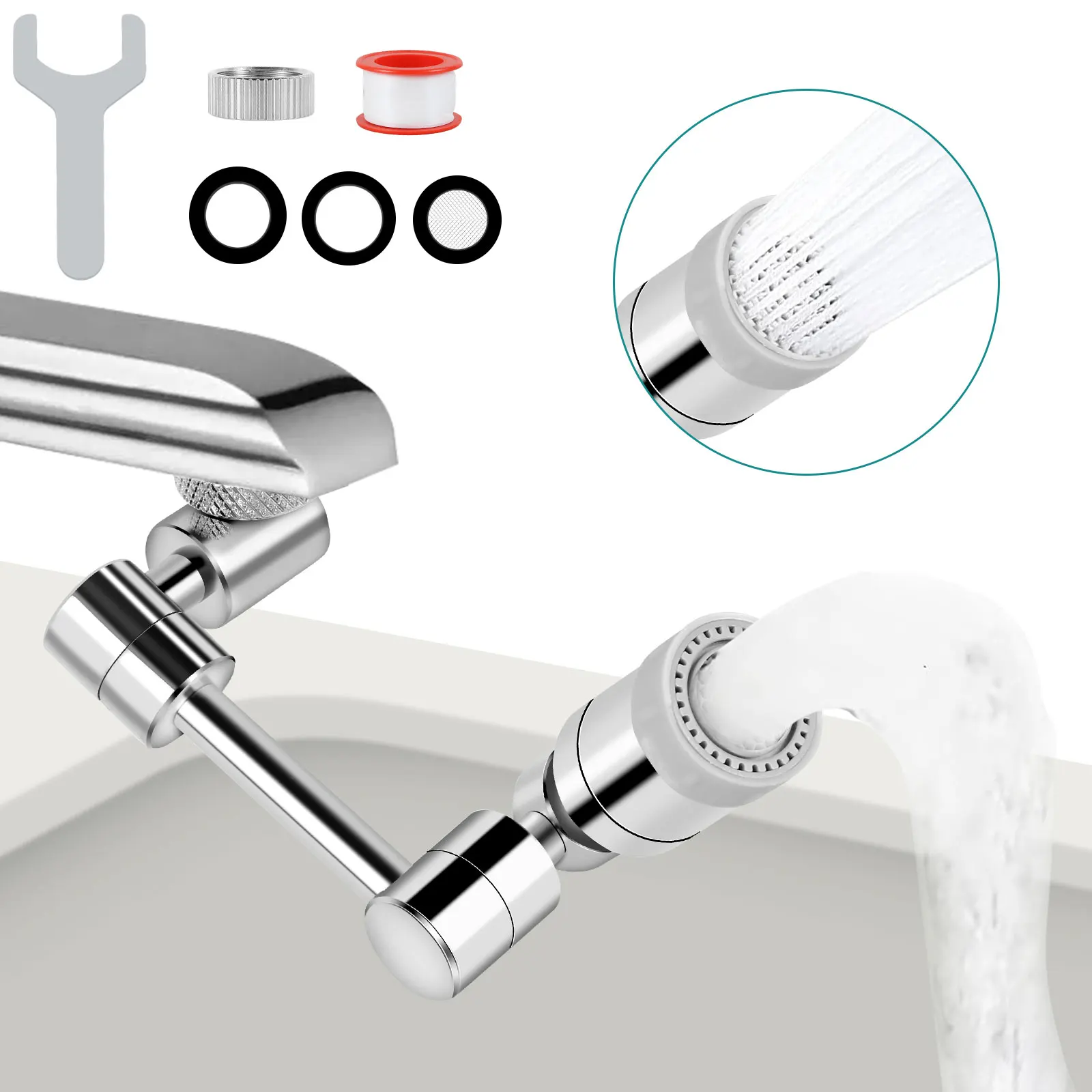 

1800° Rotating Faucet Extender Set Metal 360° Swivel Faucet Aerator with 2 Water Outlet Modes Universal Face Washing Faucet