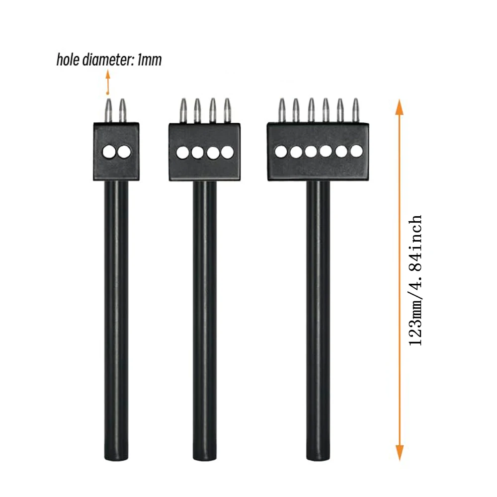 4/5/6MM Black Leather Stitching Sewing Punches 2+4+6 Prong Leather Craft Spacing Punch Accessories for Wallet Belt Hole Puncher