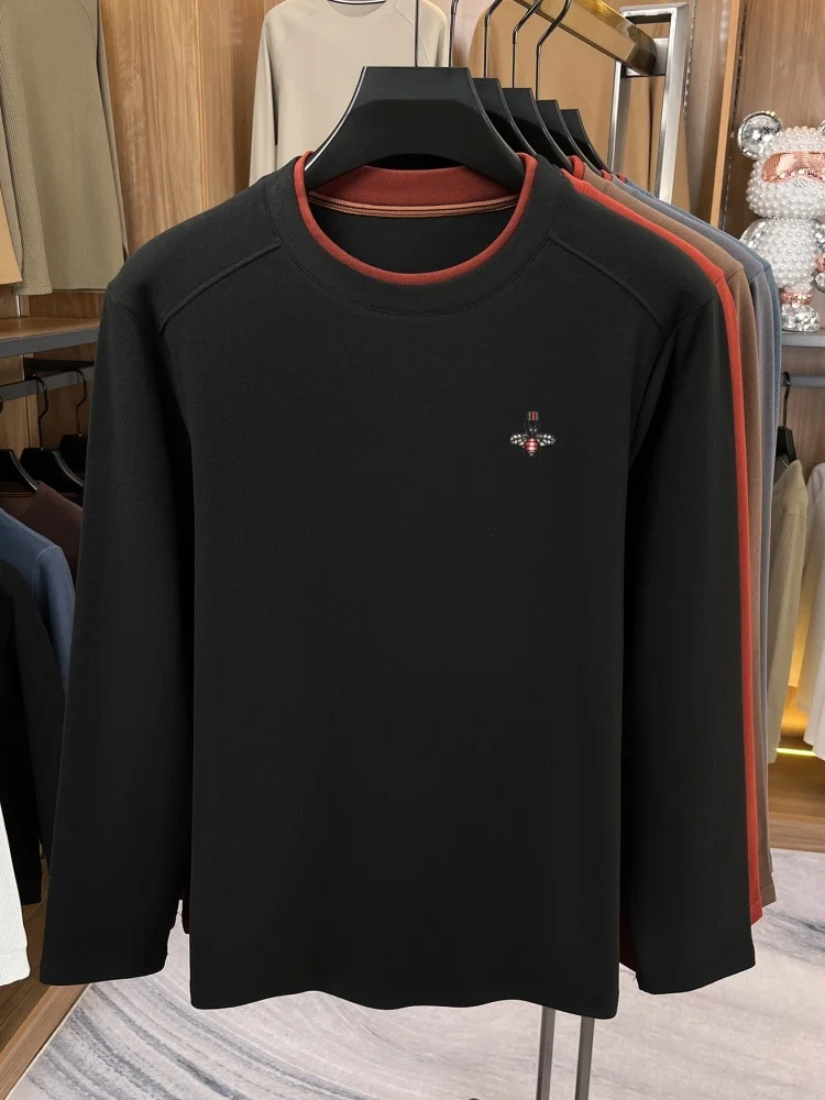 الراقية المخملية الدافئة طويلة الأكمام تي شيرت الر...