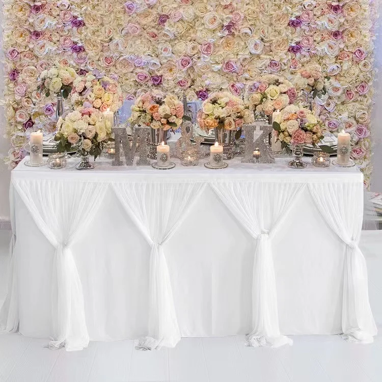 Tulle Solid Color Mesh Gauze Lace Wedding Table Skirt Birthday Banquet Desk Skirting Celebration Baby Shower Party Decoration