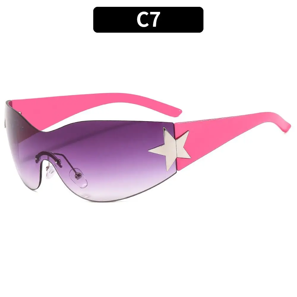 Futuristic Punk Y2K Star-Embellished Wrap Sunglasses - UV400 Protection Eyewear