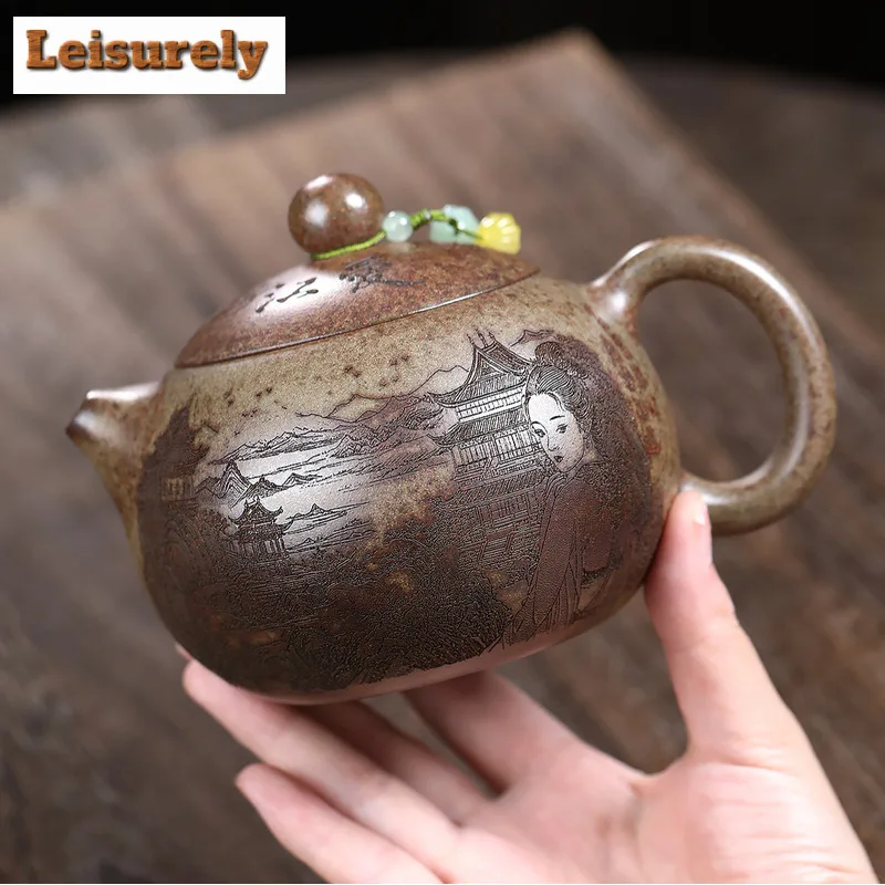 580ml Yixing Purple Clay Teapots Handmade Beauty Pot Raw Ore  Wood-fired Porcelain Mud Kettle With Strainer Zisha Tea Set Craft