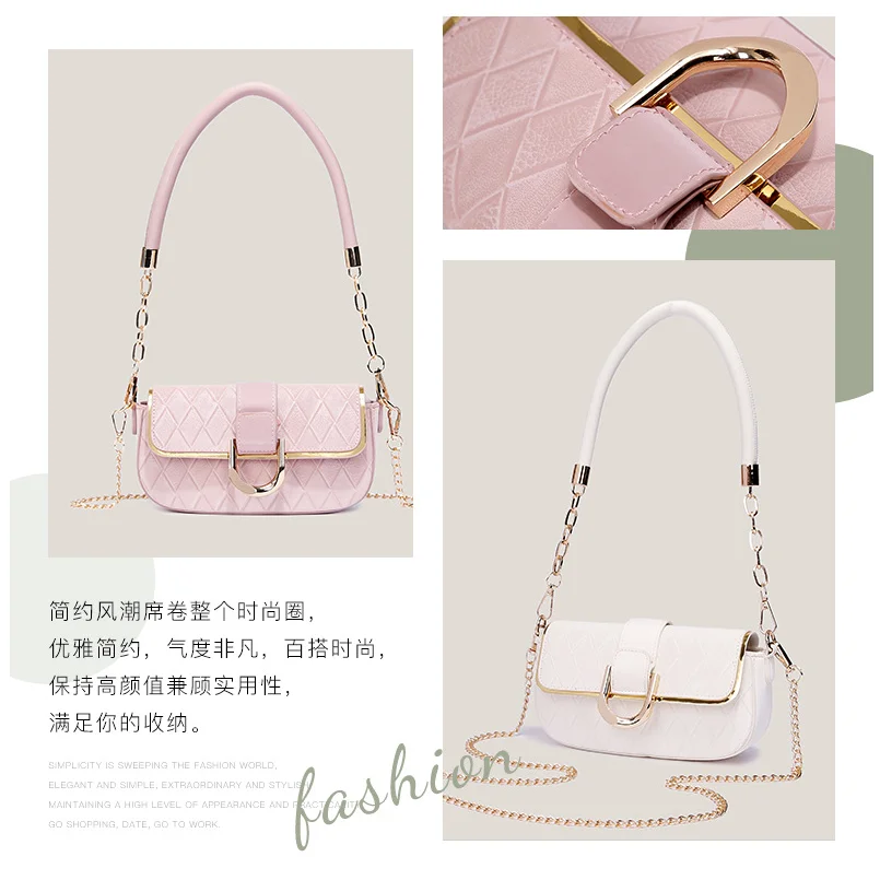 New Xiaoxiangfeng Lingge Chain Bag, High end, Simple and Versatile Small Square Bag, Pink Lingge Underarm Bag