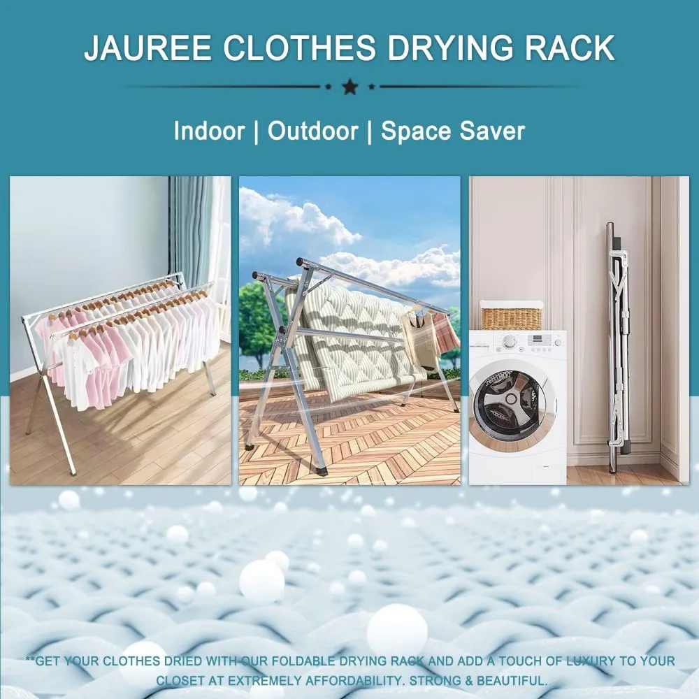 95 Inches Clothes Drying Rack Clothing Folding Indoor Outdoor, Heavy Duty Stainless Steel Laundry Drying Rack 5