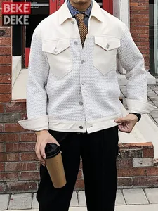 Куртка-карго Мужская твидовая однобортная, винтажная деловая Повседневная, в стиле пэчворк, с карманами, модная верхняя одежда для офиса и работы, осень