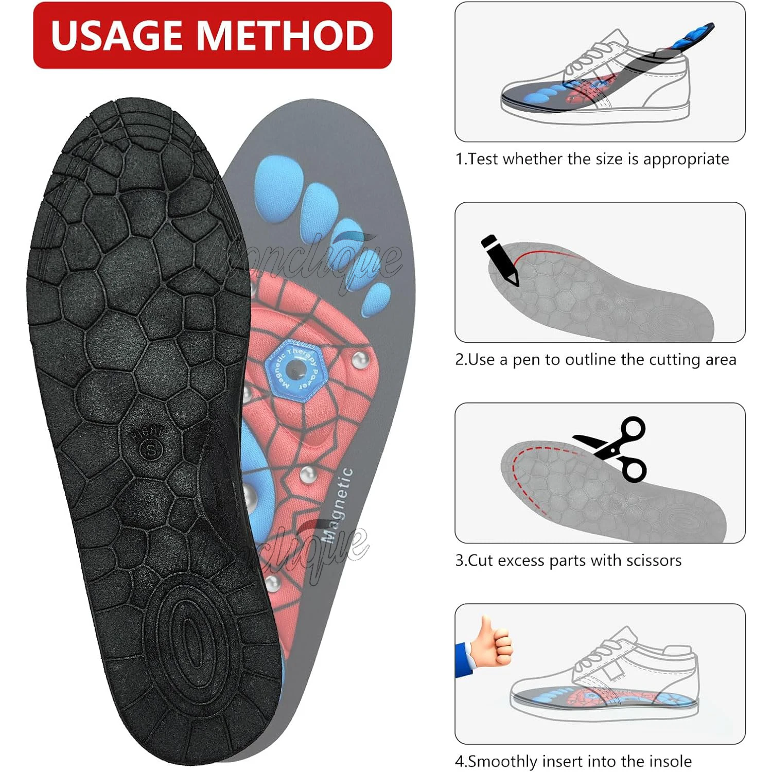Medical Magnetic Therapy Sports Insole Foot Massage Weight Loss Acupressure Insole Improve Blood Circulation Anti-fatigue Insole