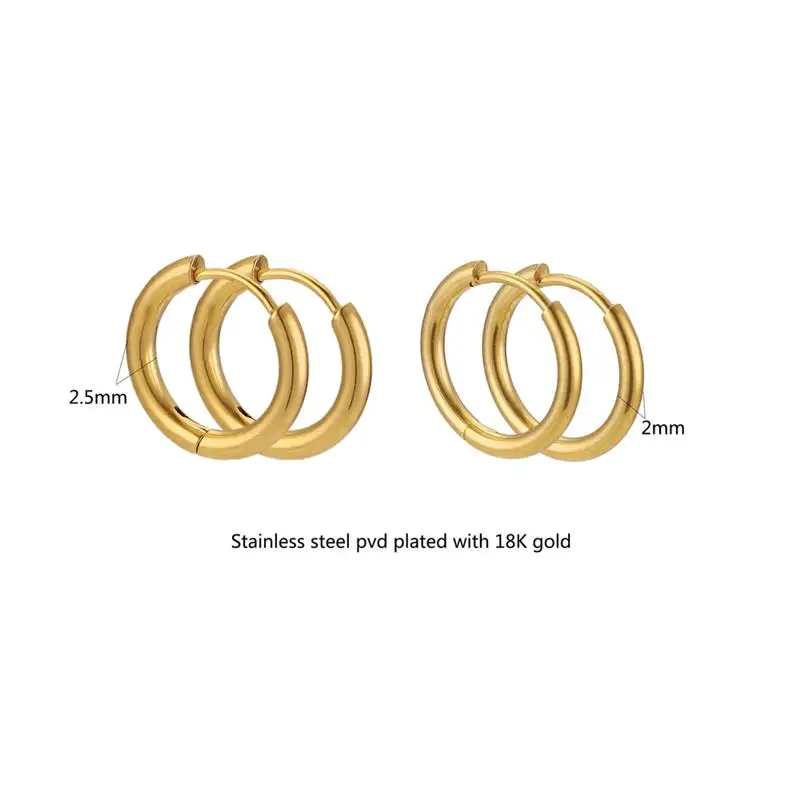 10pcs Stainless Steel Small Hoops Earring Piercing Ear Cartilage 8-20mm Women Men Stainles Steel Round Circle Pendientes 2