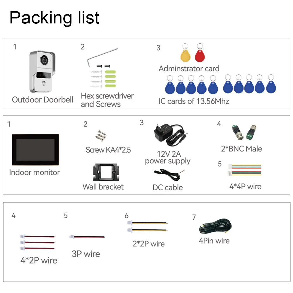 스마트 7 인치 모니터 WiFi Tuya 비디오 초인종 야외 도어 벨 방수 IP65 인터콤 유도 카드 잠금 해제 도어 폰 카메라