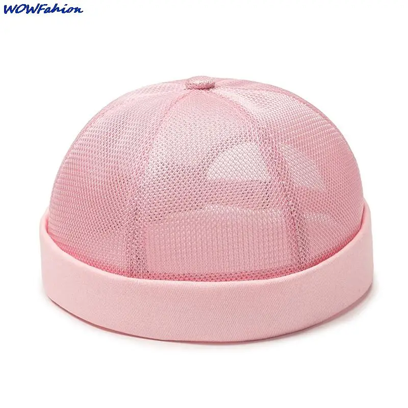 Mens Breathable Mesh Brimless Caps Solid Color Street Portable Docker Sailor Crimping Hats Hip Hop Cap Solid Color Dome Hat