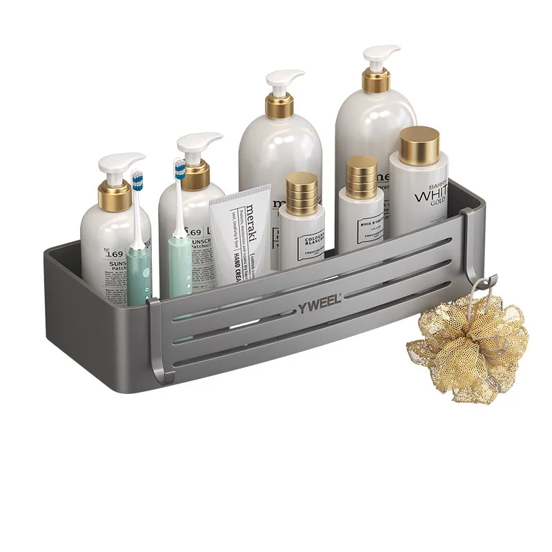 No-Drill Bathroom Shelf Shelves Shampoo Makeup Storage Holder Kitchen Organizer Wall Mounted Bathroom Accessories Aluminum Alloy 6