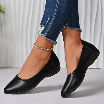2025 ربيع الخريف جديد حار بيع جولة رئيس شقة شقة أحذية نسائية غير رسمية عصرية مريحة أنيقة منخفضة الكعب أحذية عمل 2