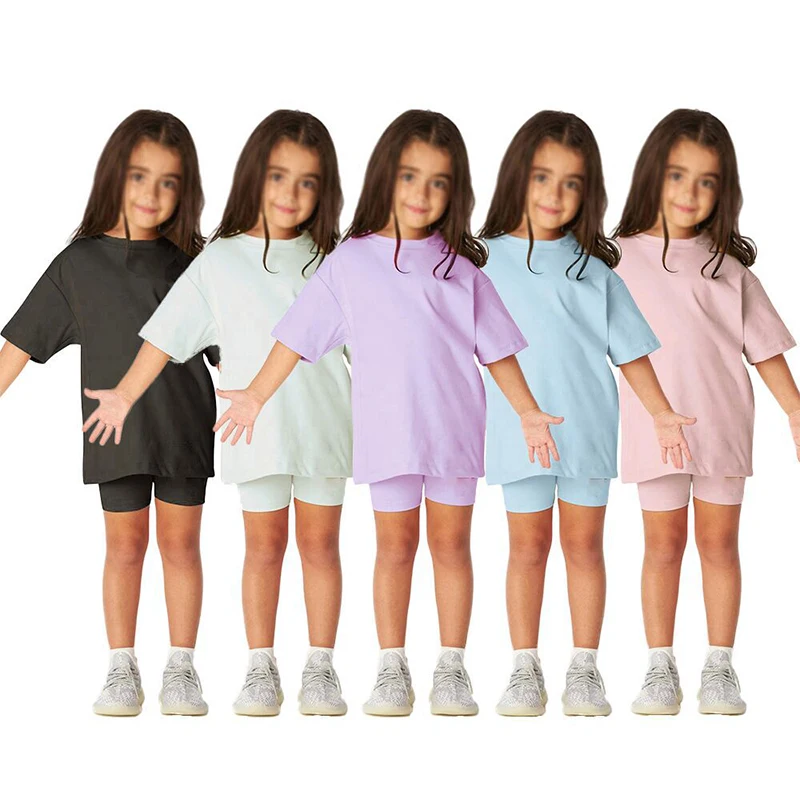 

2PCS Kids Shorts T-shirt Sets Toddler Baby Girls Tee Tight Pants Outfit Clothing Summer Casual Loose Short Sleeve Tops 1-5 Years