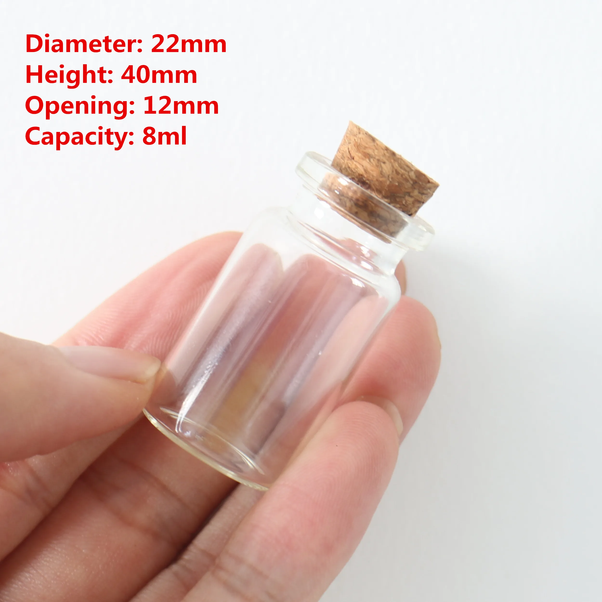 

50 Pcs/lot 12*22*40mm 8ml Little Glass Bottle Glass Jars Transparent Empty Glass Storage Jar Bottlemini cork stopper