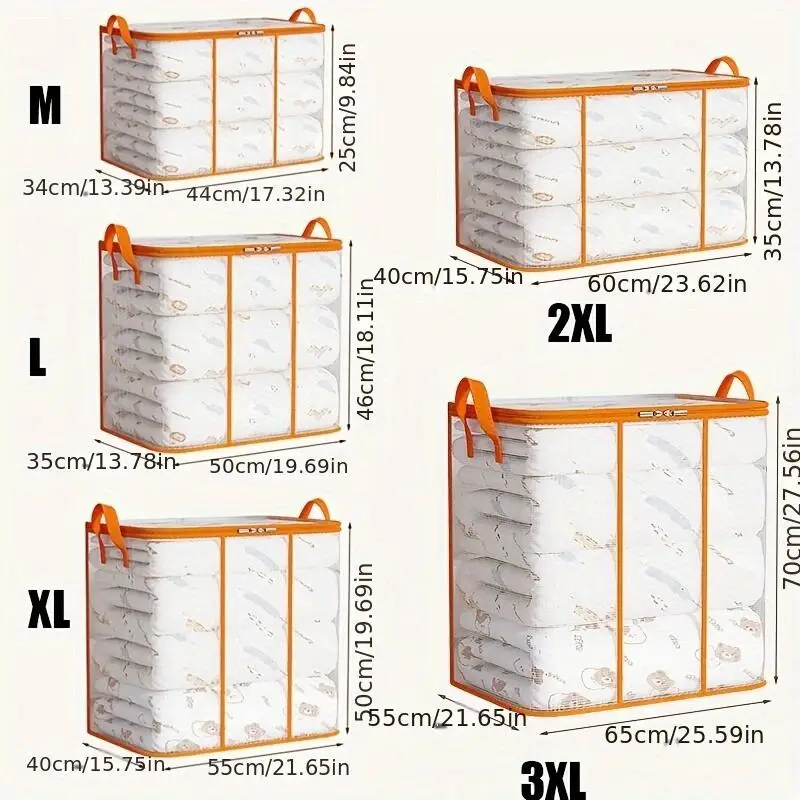 Plastic Transparent Clothes Blanket Quilt Organizer Storage Bag With Zipper Foldable Luggage Moving Packing Pouch