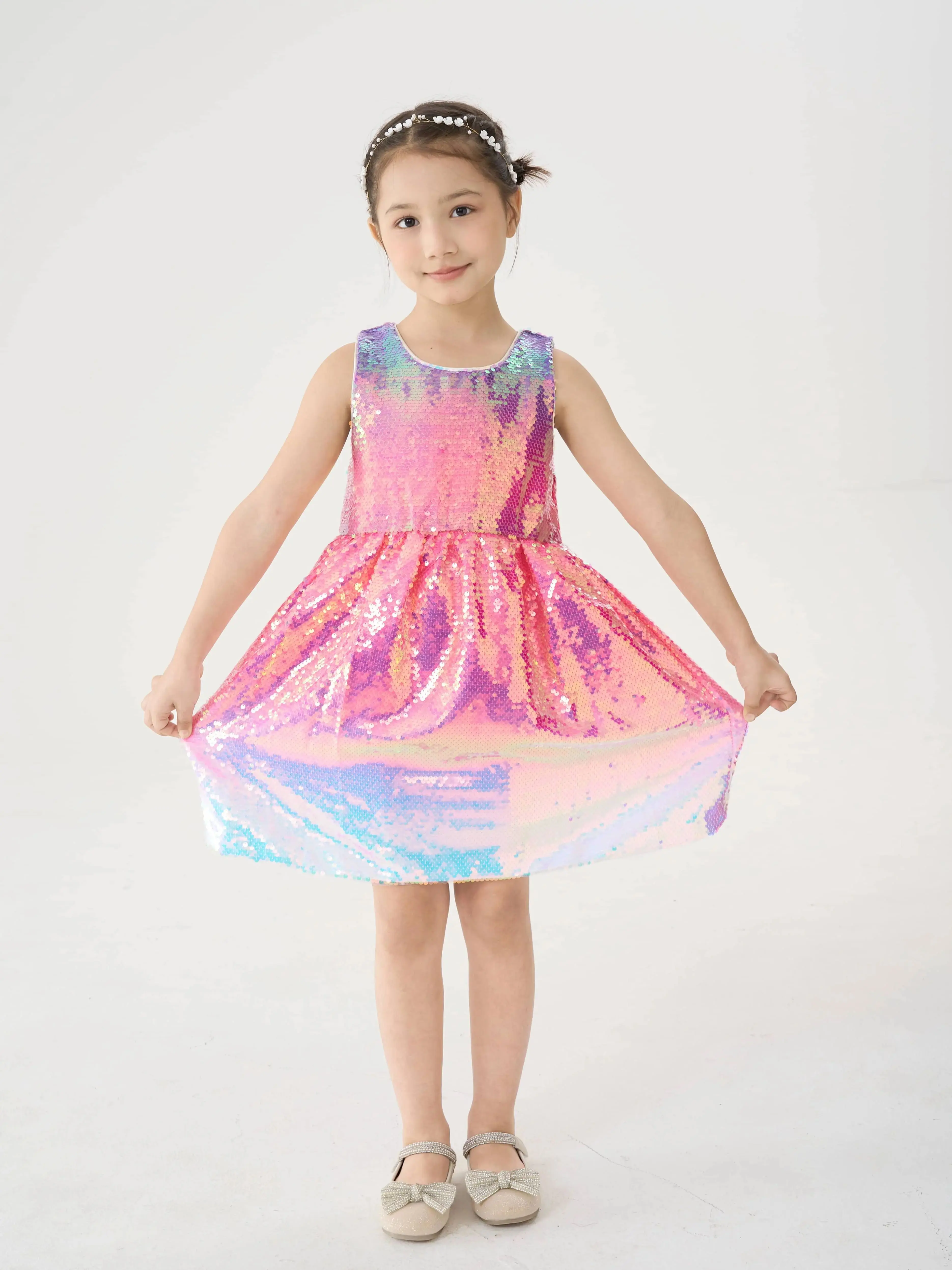 Girl Ombre Pastel Gradient Shimmer Sparkle Starts Sequin Birthday Party Dress【Lavender Frost】