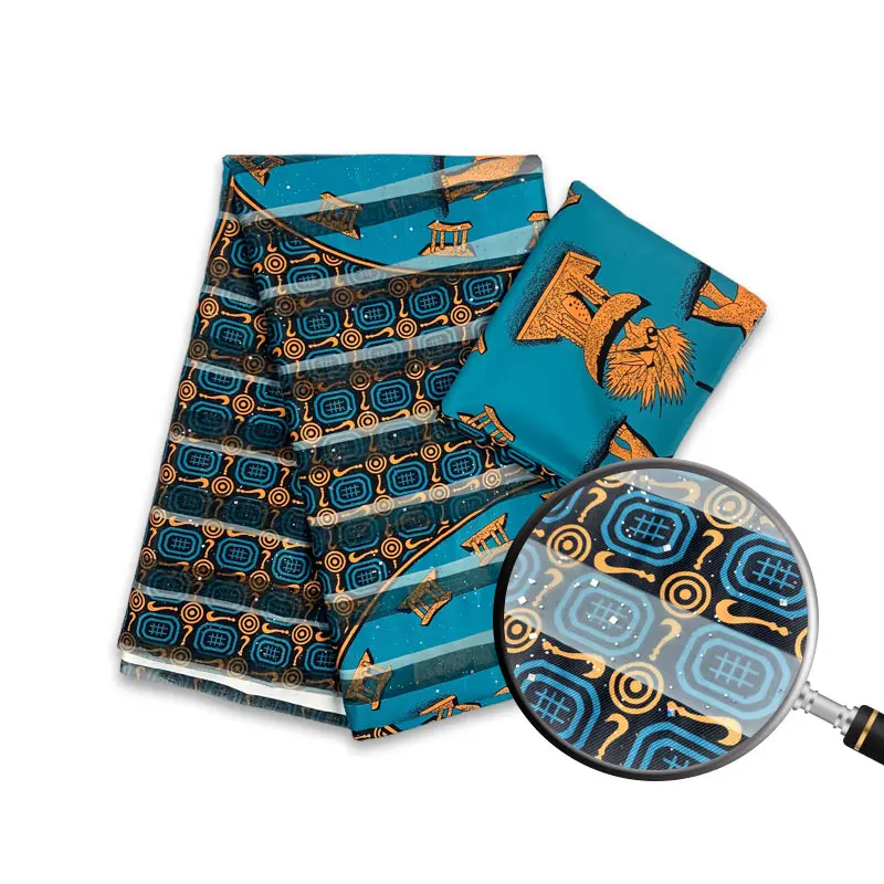 

4+2 Yards Nice Hot Sale Ghana Style Golden Satin Silk Fabric with Organza African Design for Wedding Party Dress f32-9