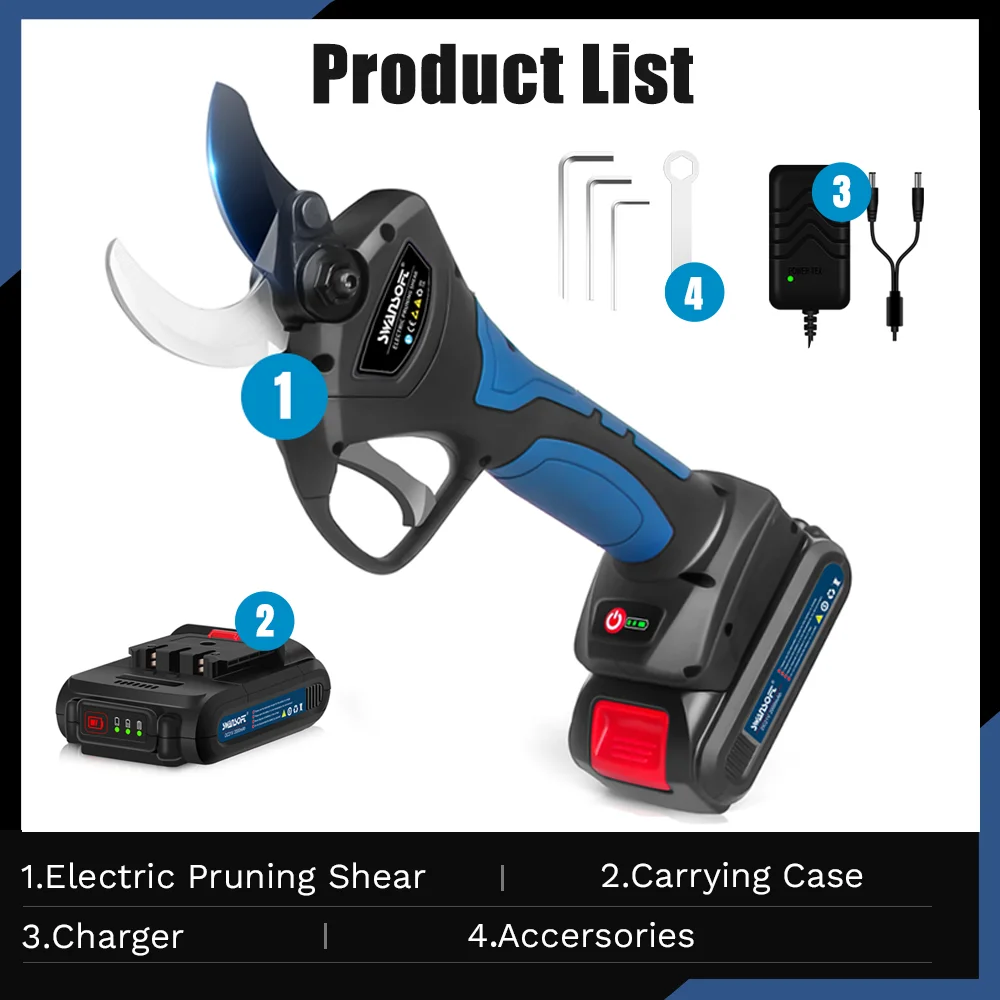 Electric Cordless Pruning Shears, Electric Pruning Shears for Orchard, Vienyards, 8605 Progressive, 40mm, 2*2Ah 6
