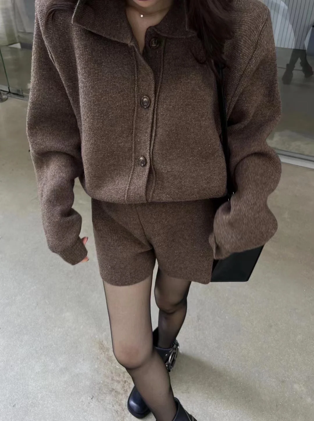 Autumn Winter New Two-piece Knitted Sets Single Breasted Sweater Top High Waist Shorts Korean Fashion Casual Outfits Solid Suit