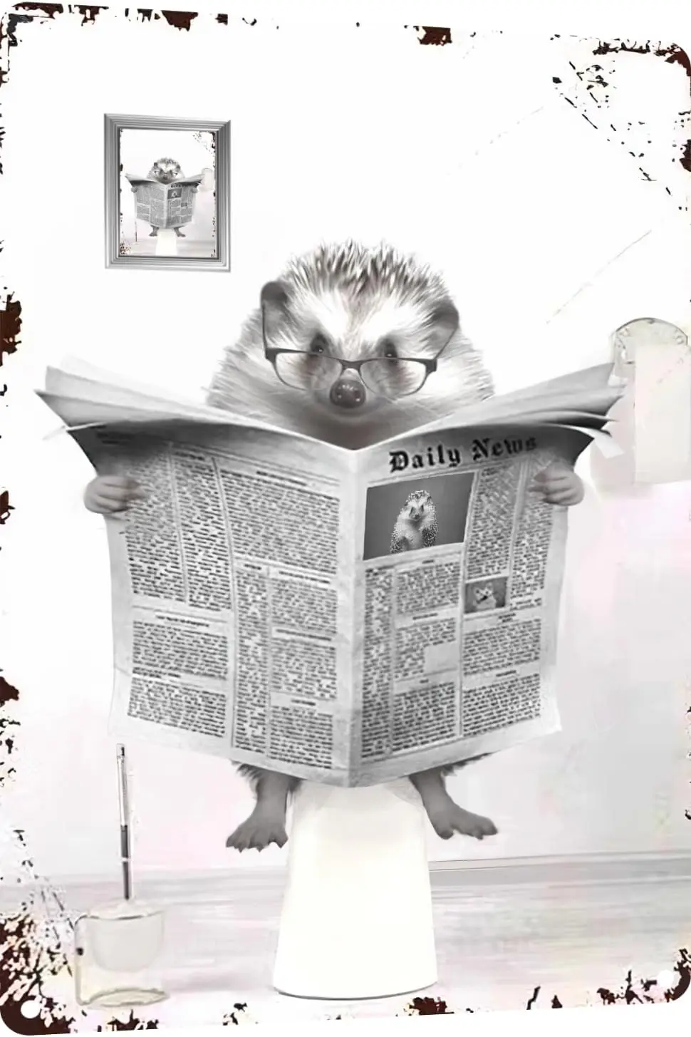 

Металлический жестяной винтажный знак Ежик для туалета, газета для чтения, юмористическое смешное животное, Whimsy животное для дома, ванной и туалета, стена De