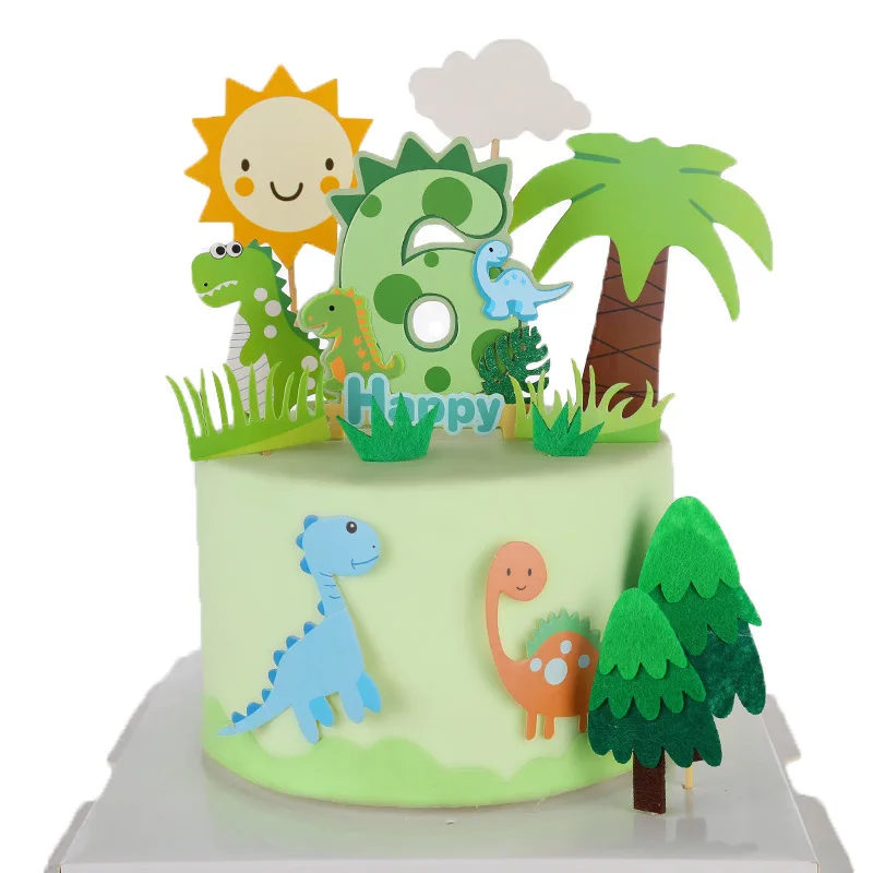 0-9 Numbers Cake Topper Happy Dinosaurs Baby Kids Happy Birthday Wedding Anniversary Party Cake Decor DIY Baking Cupcake Flags