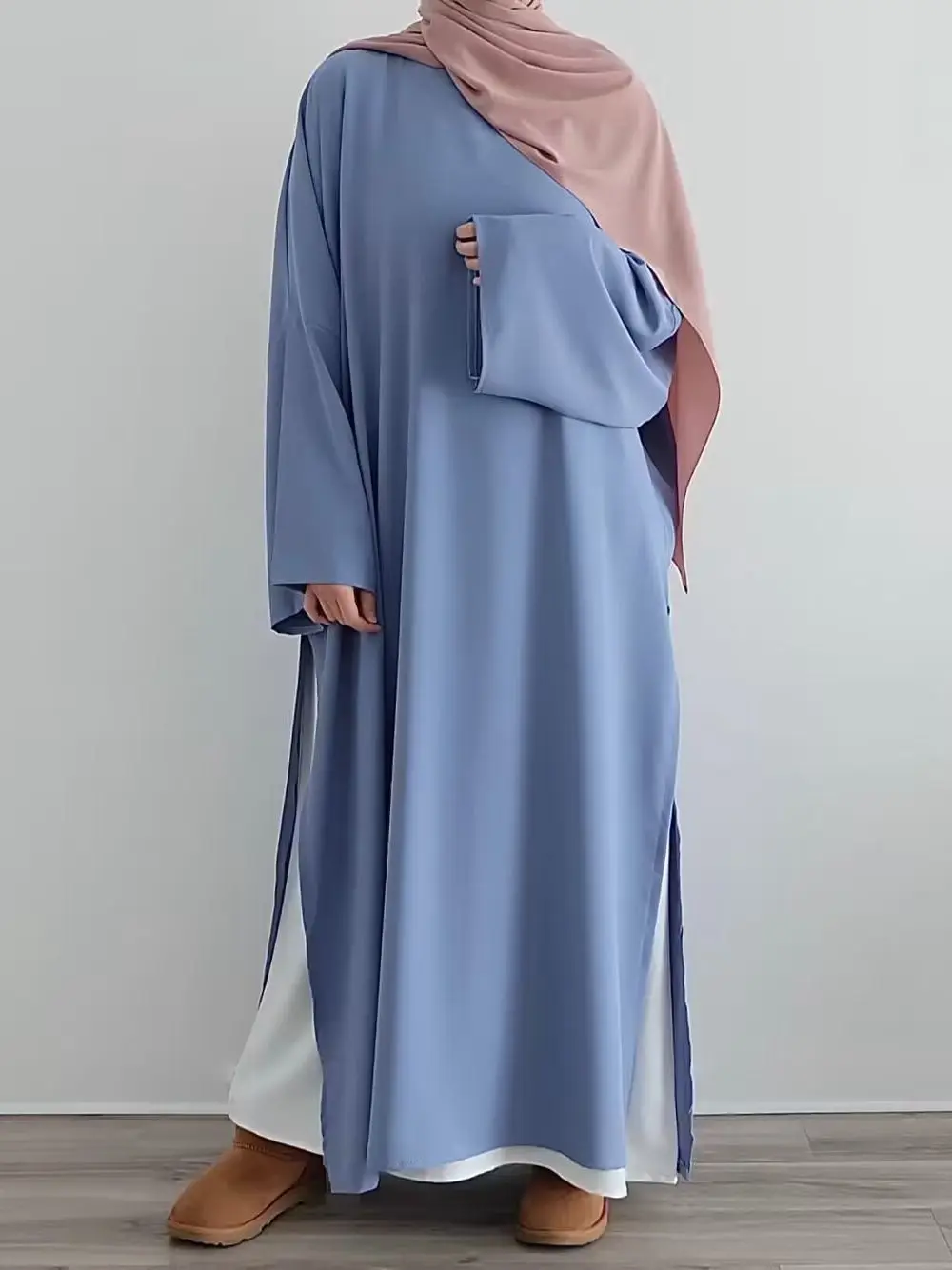 

Ramadan Eid Prayer Two Piece Set Turkish Hijab Robe Muslim Abaya Inner Dress Dubai Loose Islamic Clothing Women Modest Outfits