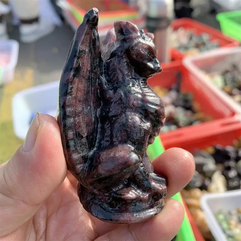 Natural Garnet Dragon Carving Statues Stones Healing Fengshui Home Decoration Accessories 1PCS 4