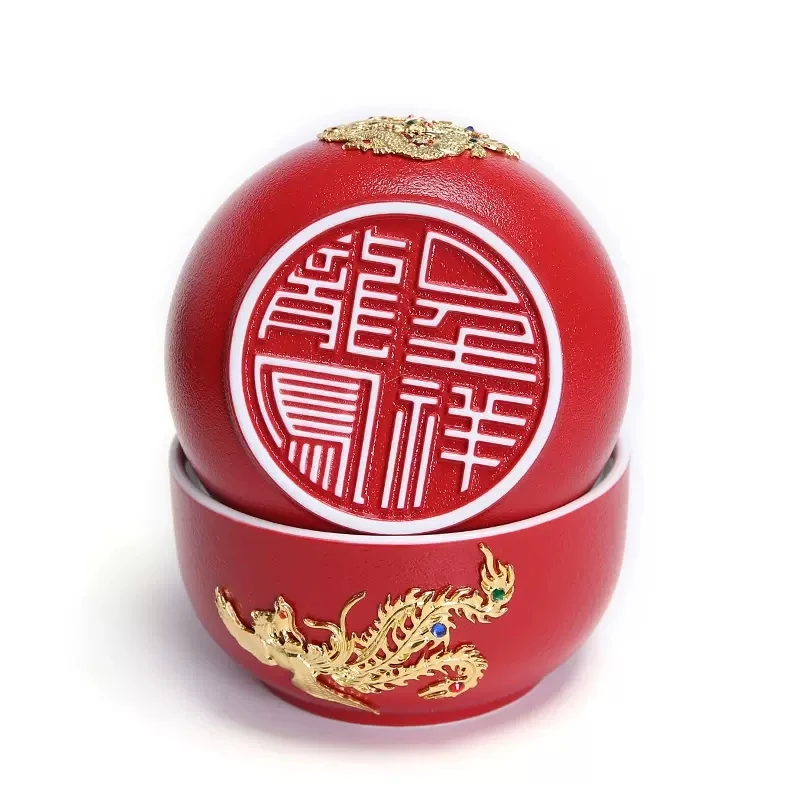 Jing Cha Cup-Ceramic Mouth Modification Set, Red Tea Cup, High Grade Cover Bowl, Wedding Pair, Newly Married