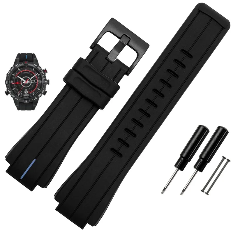 High-Quality Black Waterproof Silicone Sports Watchband - Men's 24mm